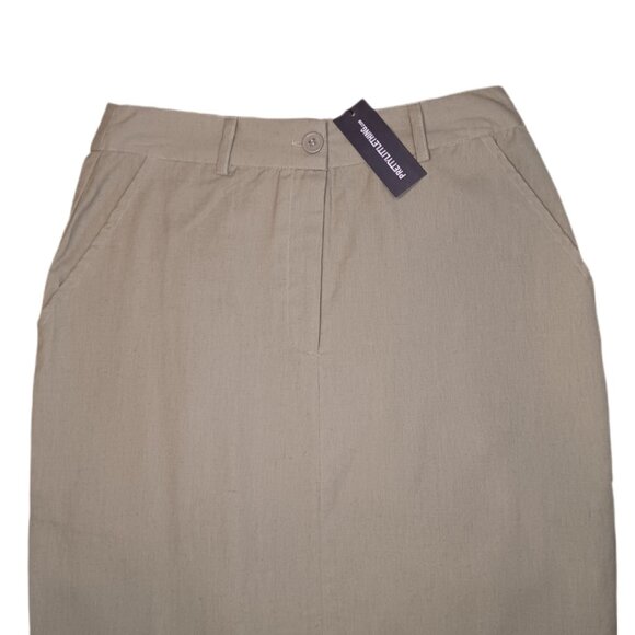 Pretty Little Thing Womens Size 2 Maxi Skirt Khaki Linen Look Pockets - Picture 3 of 8